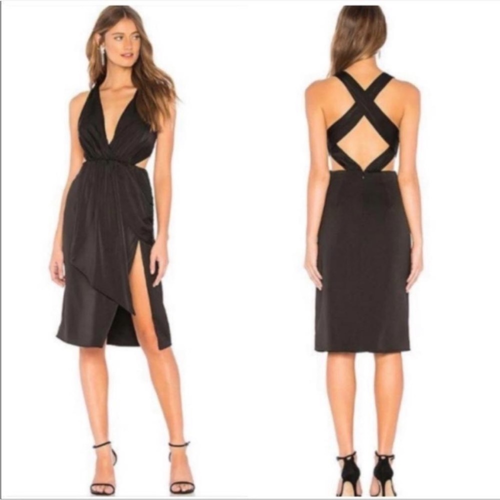 NBD Macfarlane Midi Dress Black XS NWT Cutout Back Revolve Cocktail